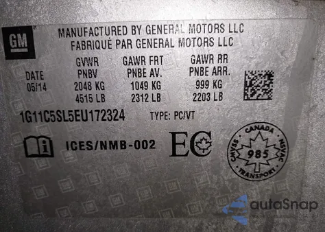 2014 Chevrolet Malibu 1Lt from USA, damaged, VIN 1G11C5SL5EU172324